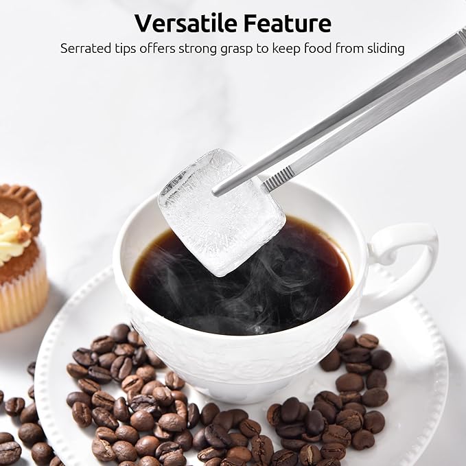 U-Taste 10in Kitchen Cooking Tweezer: 18/8 Stainless Steel Food-Grade Metal Food Tong, Seamless-Welding, Sturdy, Flexible and Non-Slip for Pasta Salad Serving, Grilling, Frying, Baking (Pointed Tip)