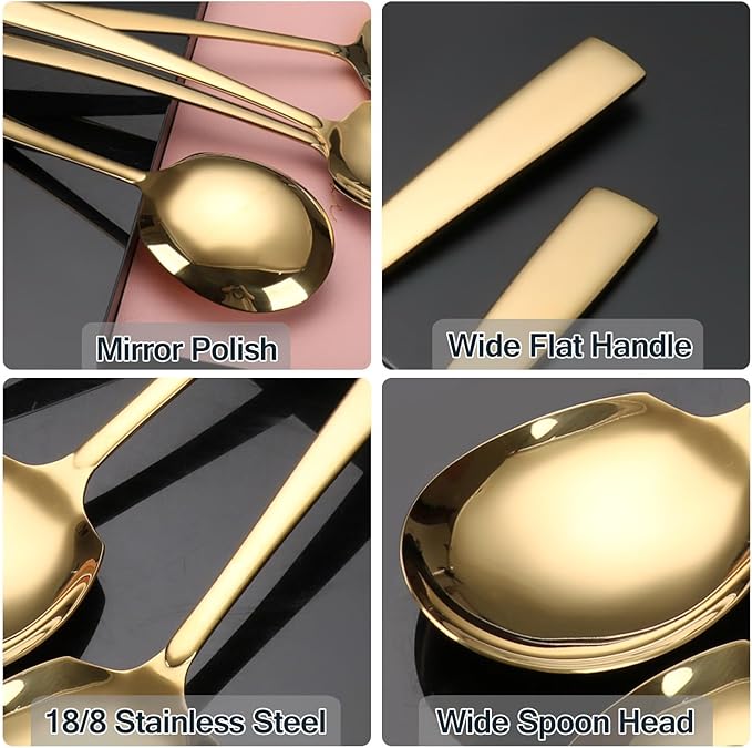 Large Serving Spoons Set Stainless Steel 12 Inch Serving Utensils for Buffet Catering Dishwasher Safe(2-pieces, Gold)
