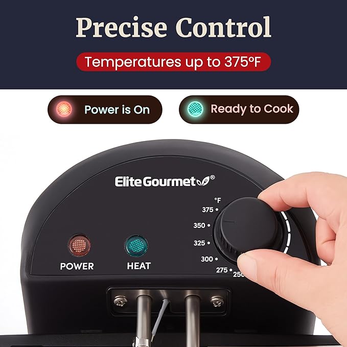 Elite Gourmet EDF475 Electric Deep Fryer 4.2 Quart Oil Capacity with Temperature Knob, 1 x 4Qt Basket, Powerful 1700 Watts, Lid with Anti-Odor Filter & Viewing Window, Stainless Steel