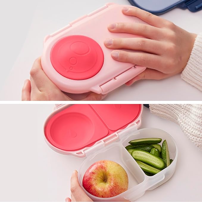 b.box Snack Box - Leakproof Mini Bento Box for Kids & Toddlers, 2 Compartment Snack Containers for Kids, Lunch Containers, Dishwasher Safe, BPA Free, PFAS Free, Ages 4m+, 1 3/4 Cup - Flamingo Fizz