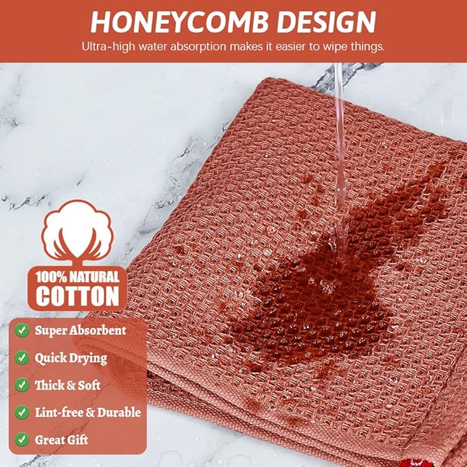 Nialnant 100% Cotton Waffle Weave Dish Cloths,4 Pack Super Absorbent Dish Towels for Washing Dishes,Cleaning Rags-12x12 Inch,Brick Red