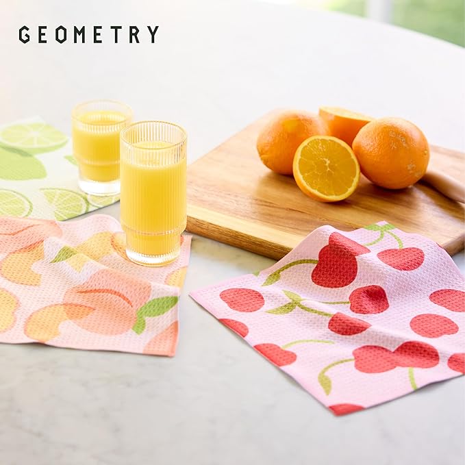 GEOMETRY Dishcloth – Spring & Summer Collection – Quick-Dry, Ultra-Absorbent, Reusable Microfiber Kitchen Towels for Drying & Cleaning - Fruit Fun - 3 Pack