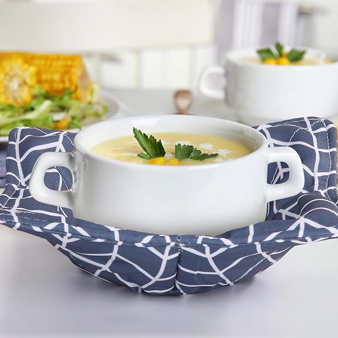 Cunhill 4 Pcs Cotton Microwave Bowl Cozy Holders for Hot Food Hot Pads Soup Bowl Potholders Heat Resistant Multipurpose Quilted Safe Holders for Kitchen Plate Supply(Dark Gray,Striped)