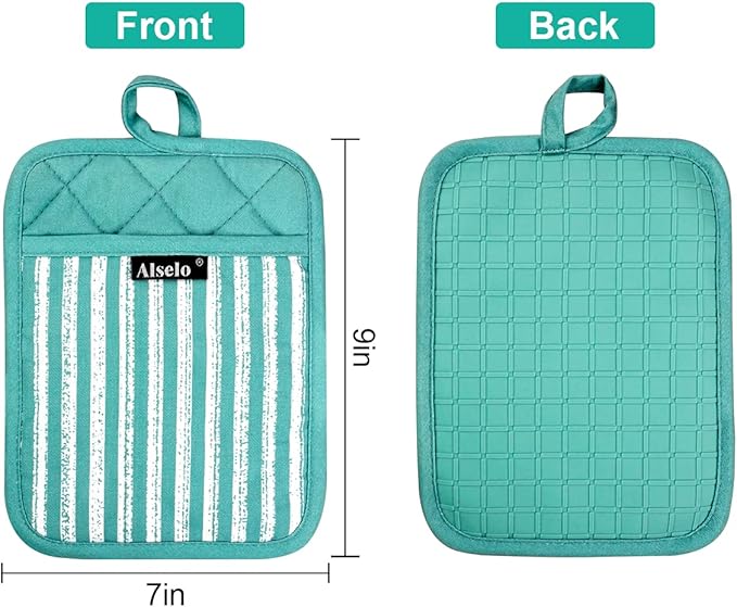 Alselo Silicone Pot Holders Set of 3 Heat Resistant & Non Slip Potholders, Professional Oven Hot Pads with Pockets Mitts for Kitchen Cooking Baking Barbecue