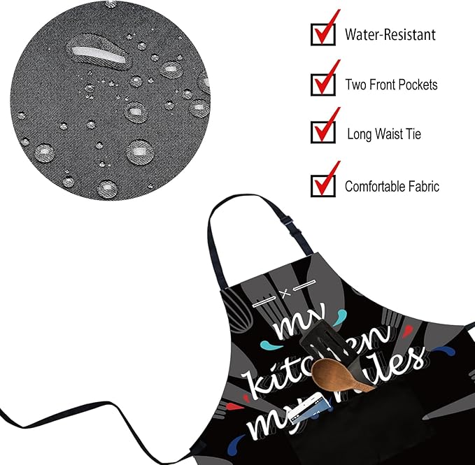 ZiQilin Adjustable Waterproof Kitchen Apron for Women with 2 Pockets Cooking Chef Apron Gardening Funny BBQ Aprons for Men