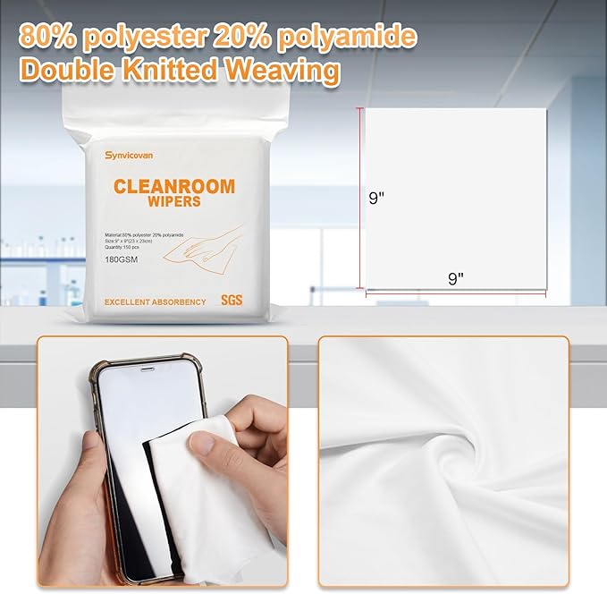 Microfiber Wipes 9"x9"(100 Pcs,Class 100, 180GSM) Superfine Lint Free Cloths Cleaning and Drying Cloths Reusable Ultra Absorbent for All Surface Types