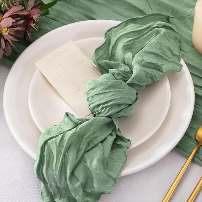 50 Pack Sage Green Spring Summer Cheesecloth Napkins Cloth Washable Cloth Napkins Set of 50 Bulk 21x21 Inches for Wedding Baby Bridal Shower Birthday Dinner Party Table Decor