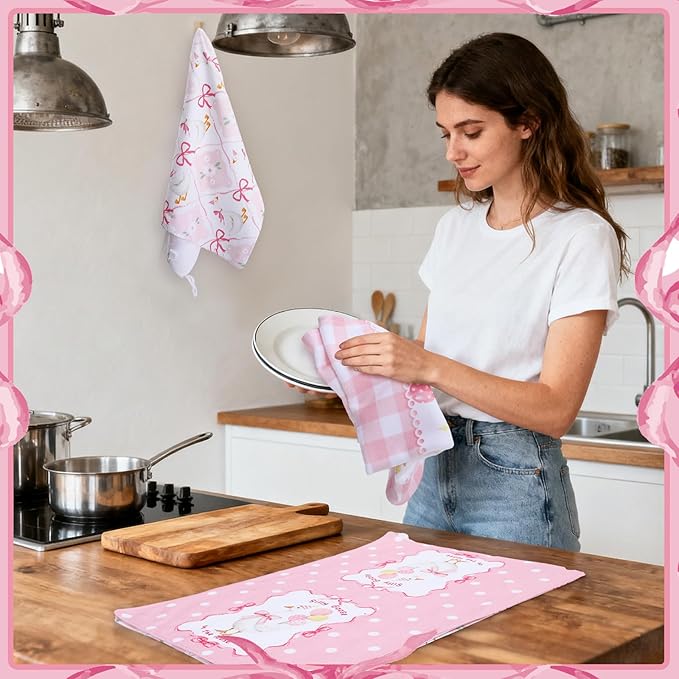Breling Set of 6 Silly Goose Kitchen Towels Funny Goose Dish Towel Decor Pink Bow Decorative Hand Cloths for Kitchen Bathroom Home Decoration Cooking Housewarming Gifts, 14 x 21 Inch