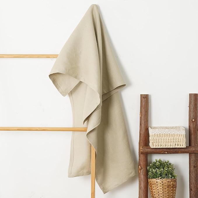 100% Linen Thick Bath Towels with Hanging Loop, 30 X 51 Inch Linen Beach Towel Luxury Lightweight Travel Bath Towel - Soft Dry Hair Towel for Bathroom Saunac Pool,Dark Apricot
