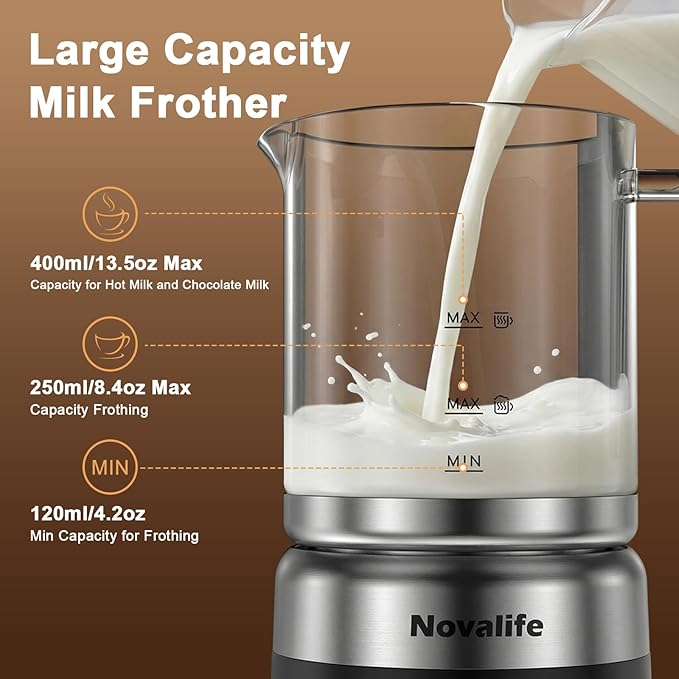 5-in-1 Electric Milk Frother, Removable Milk Frother and Steamer One-Touch for Hot and Cold Milk Froth Latte/Cappuccino/Hot Chocolate, 600W Milk Frother, Dishwasher-Safe BPA Free (black)