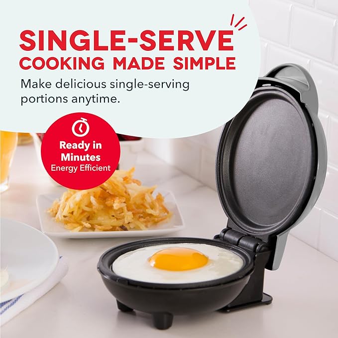 Dash Mini Maker Griddle - Compact Griddle for Creative Homemade Treats - PTFE nonstick surface, Quick Heat-Up System & Space-Saving Design - Silver