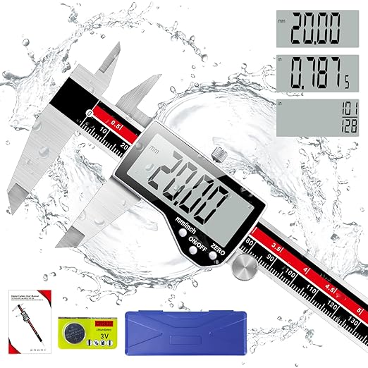 Digital Caliper Electronic Caliper Measuring Tool Precision Digital Vernier Caliper Inch/Millimeter/Fraction Measurement Micrometer for Jewelry - Metal Metric Measure Caliper for Engineer Carpenter