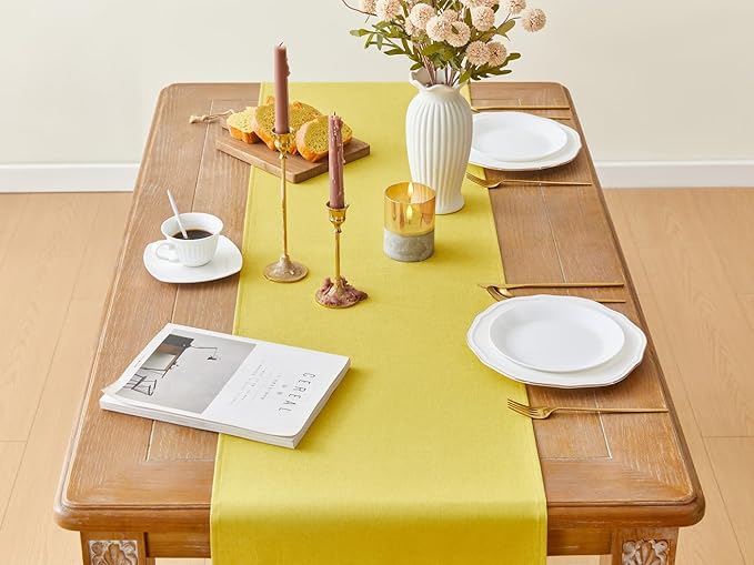 YATOJUZI Yellow Table Runner Seasonal Autumn Kitchen Dining Coffee Table Decoration 72 Inches Long Waterproof Farmhouse Rustic Table Runner Halloween Home Wedding Party Birthday Decor 16x72Inch