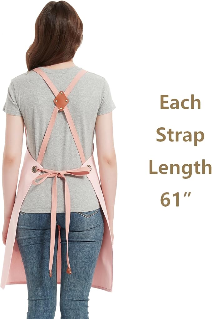 AFUN Chef Aprons for Women Men with Oversized Pockets, 12-Ounce Cotton Canvas Cross Back Water Repellent Apron (Light Pink)