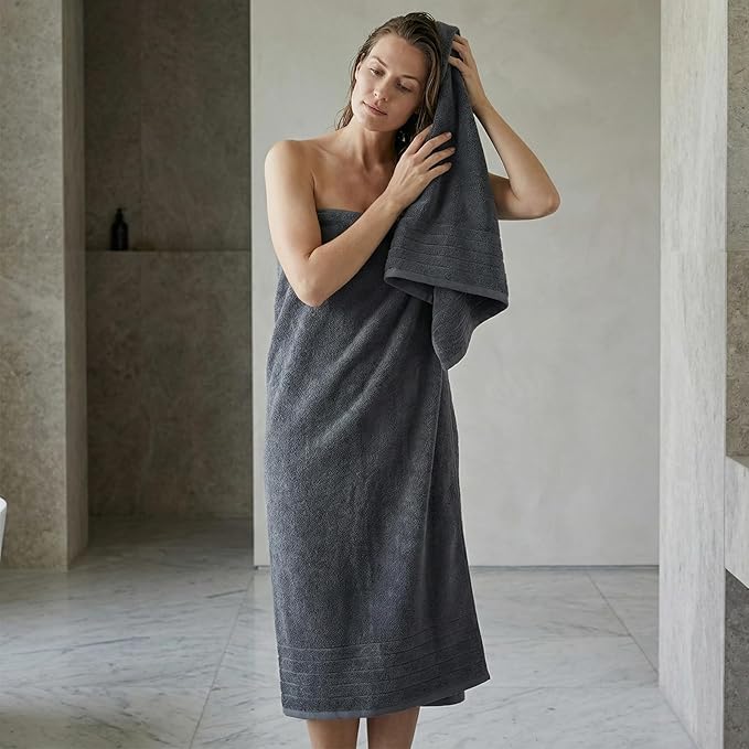 REDKISS 2 Pack 100% Cotton Thick Extra Large Bath Towels 35 X 70 Inches, Quick Dry, Ultra Soft & Highly Absorbent Gray Bathroom Towel Sets for Bathroom, Gym, Spa, Pool & Hotel