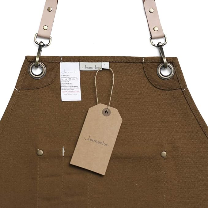 Jeanerlor Work Apron Durable Tool Aprons for Women and Men Cross-Back Straps