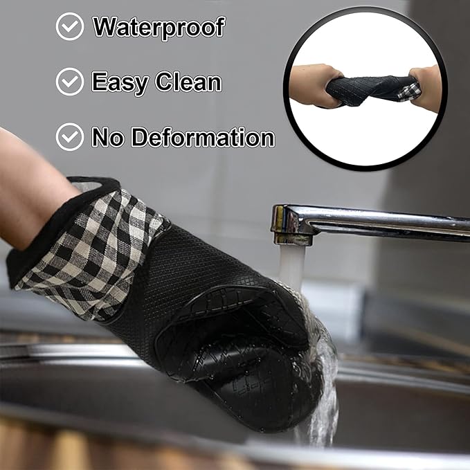 4pcs Set Oven Gloves and Pot Holder Set, Heat-Resistant 500 Degree, with Oven Gloves and Insulation Clips, Non-Slip Food-Grade Long, for Kitchen Baking