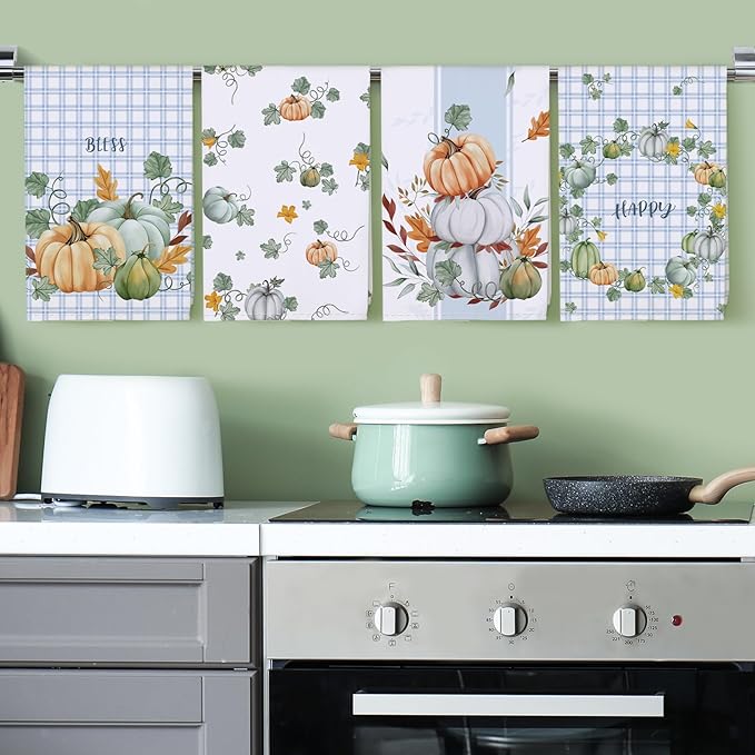Pumpkins Tea Towels, Cotton Kitchen Towel 18.9 × 27.5 inch, Quick Drying Dish Cloth for Party Anniversary Holiday Decoration Housewarming Gifts