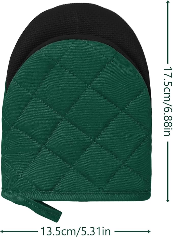 Short Oven Mitts, Heat Resistant 500°F, Silicone Grip Kitchen Gloves, Non-Slip for Baking, Grilling, BBQ, Machine Washable with Hanging Loop, 2-Pack Set, Army Green