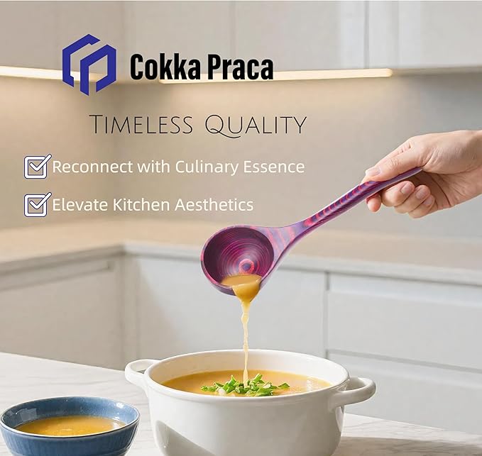 Pakkawood Deep Soup Ladles with Spout | 9.6 inch Big Soup Ladle for Cooking | Wooden Spoons for Cooking | Wood Kitchen Utensil | Byzantium