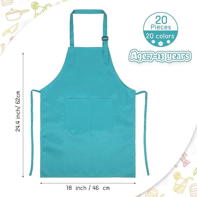 Handepo 40 Pcs Apron Chef Hat Set Aprons Chef 's Bib Apron Hats Bulk for Cooking Painting 7-13 Years