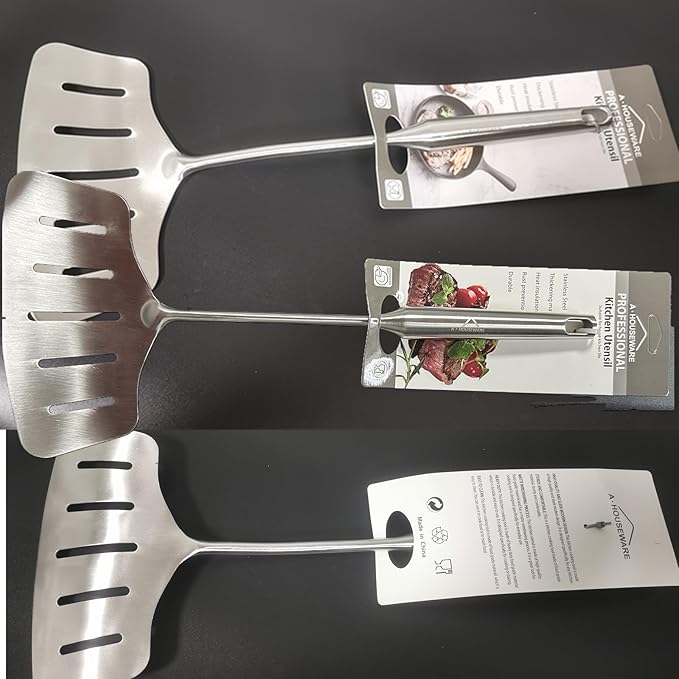 Large Spatula Turner Wide Slotted 304 Stainless Steel Flipper Cooking Utensil Serving Kitchen Tool Heat Proof for Frying Grilling Durable Easy To Clean 14.566 Inches