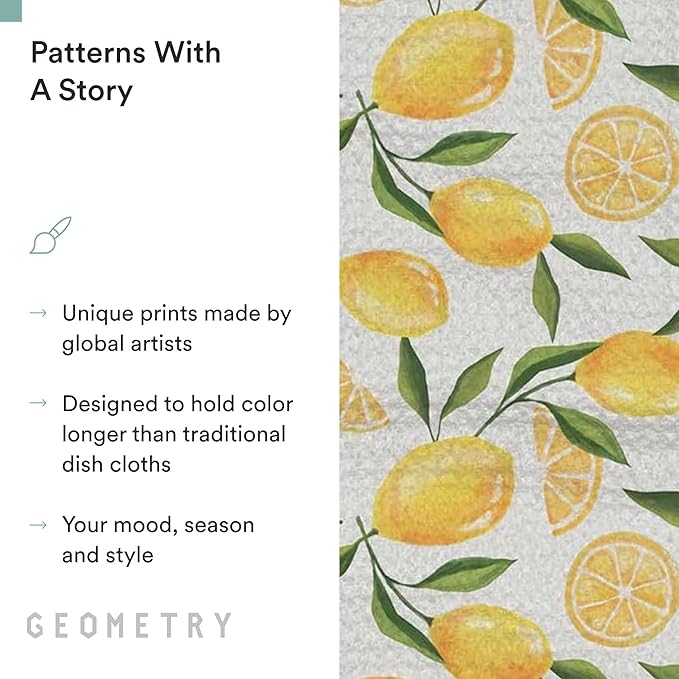 GEOMETRY Kitchen Dish Cloths - Spring & Summer Collection - Premium Dishcloths with Geoweave - Absorbent & Fast Drying Kitchen Towels - Lemon Delight, 10" x 10" - 3-Pack