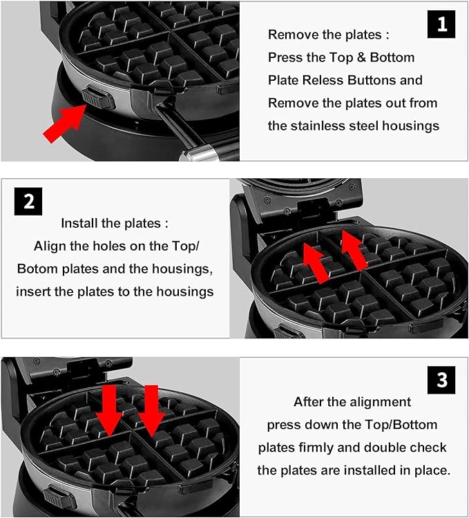 Health and Home 3-in-1 Waffle, Omelet, Egg Waffle Maker, 3 Removable Nonstick Baking Plates, Upgraded 360 Rotating Belgian Maker