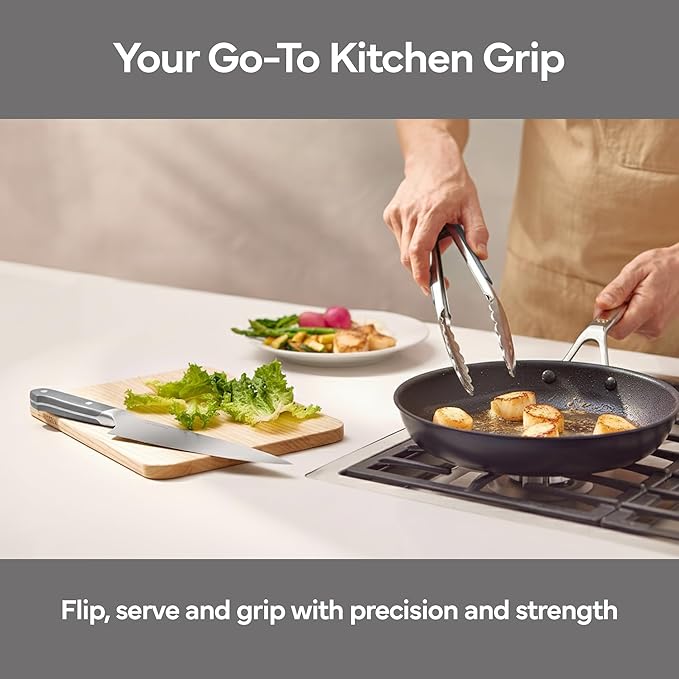 Misen Kitchen Tongs - Dishwasher Safe, Heavy Duty - Precision Stainless Steel Grilling Tool - Heat Resistant - Perfect for Serving and Air Frying - 13 Inch | Gray