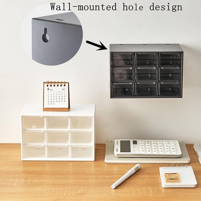 Feadily 2PCS Small Drawer Organizer for Desk, Desktop Drawer Organizer with 9 Clear Drawers, Plastic Desktop Storage Drawers 7.1 Inch x 3 .9 Inch x 4.7 Inch, Black