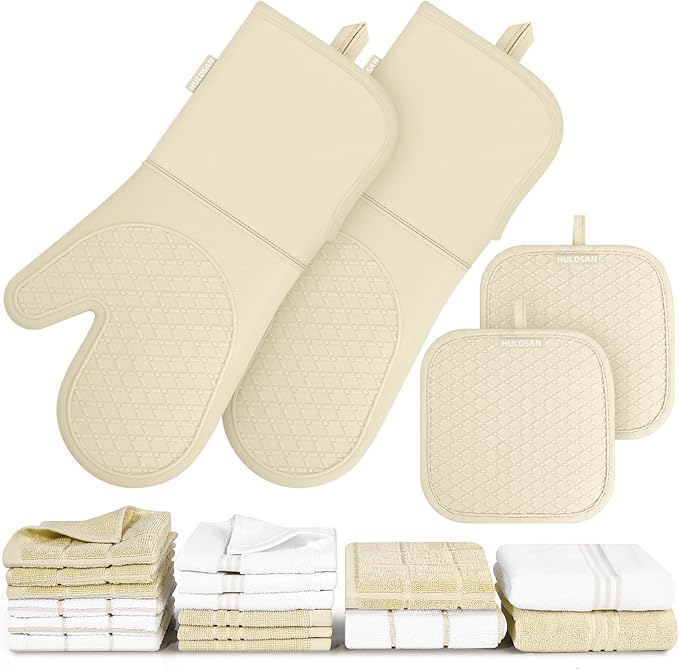 Silicone Oven Mitts Pot Holder Kitchen-Towels100% Cotton Dish Towels for Kitchen,Super Soft and Absorbent Kitchen Hand Towels/Tea Towels.Pot Holder,Oven Mitt Heat Resistant,Silicone Grip,Gift Set