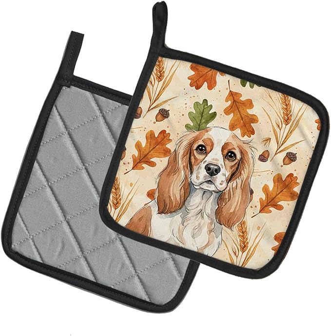 Caroline's Treasures Blenheim Cavalier Spaniel Heirloom Fall Pair of Pot Holders Pair 7.5x7.5 Quilted Insulated Hot Pads Decorative Kitchen Gift Made in USA