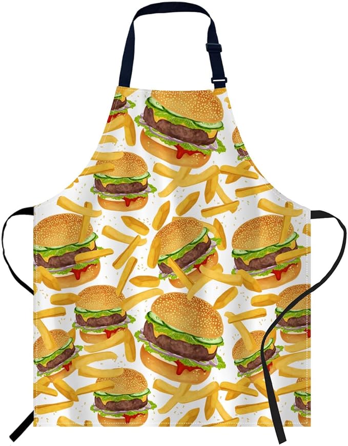 oFloral Hamburger and French Fries Apron Adjustable Bib Chef Aprons Cooking Apron Unisex Women Men Aprons Perfect for Home Kitchen, Baking, Gardening, Restaurant, Coffee house BBQ