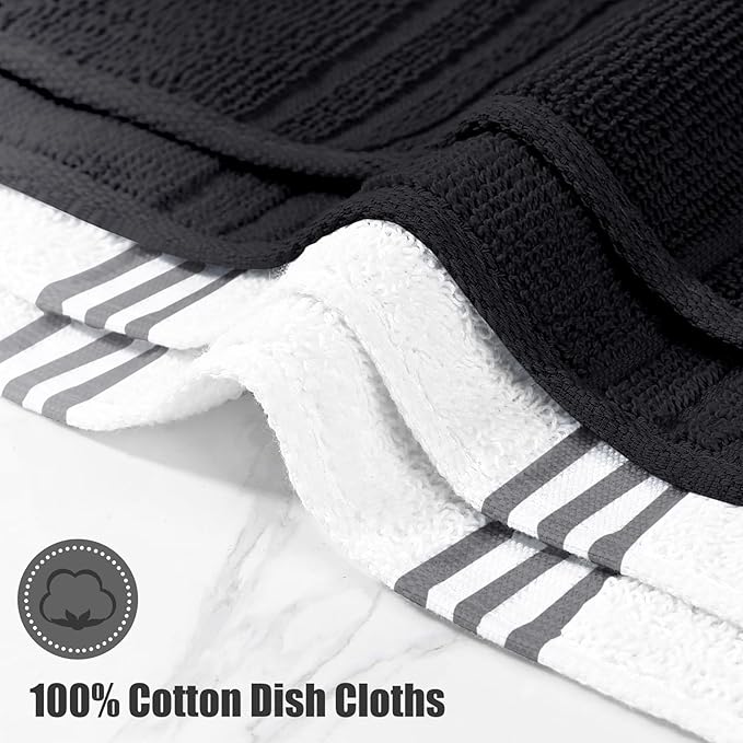 Oven Mitt and Pot Holders Sets, Quilted Cotton Terry Cloth,Non-Slip Pot Holder, Silicone Oven Mitt Heat Resistant, Oven Mittens 7.3"x14.2", Hot Pad 7"x10" & Dish Cloths 13"x25"