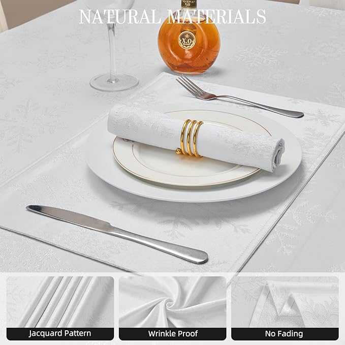 Cloth Napkins Set of 8–Square Jacquard sparkling metallic snowflake Fabric Polyester Washable Reusable Cloth Napkins for Kitchen Dinner Dining Restaurant Wedding Table(White Silver/17x17 Inch)