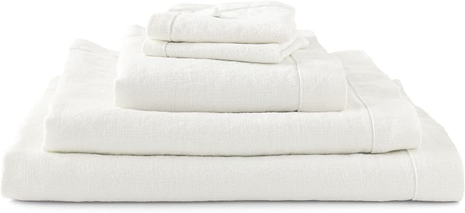 Linoto Linen Hand Towel, Soft and Quick-Drying Kitchen Towel, Basket Weave Design, Premium Quality for Daily Use, 25 x 22, Oyster