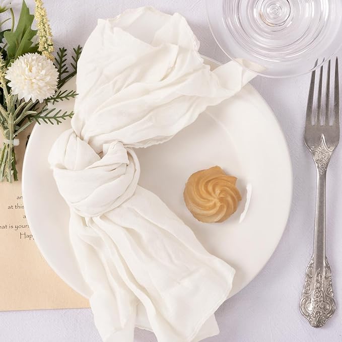 MLMC 10 Pack Cheesecloth Napkins Wedding Napkins 21"x21" Boho Reusable Napkins in Bulk for Wedding Bridal Baby Shower Events Table Decor Ivory White