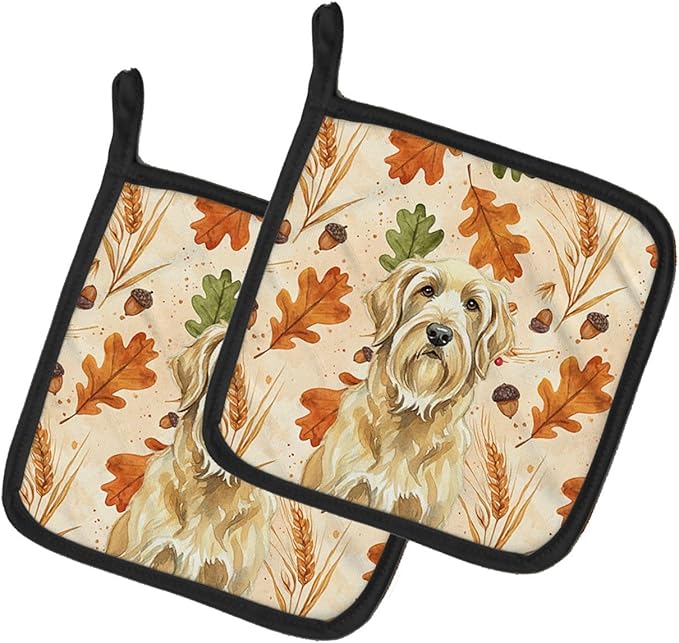 Caroline's Treasures Wheaten and Tan Otterhound Heirloom Fall Pair of Pot Holders Pair 7.5x7.5 Quilted Insulated Hot Pads Decorative Kitchen Gift Made in USA