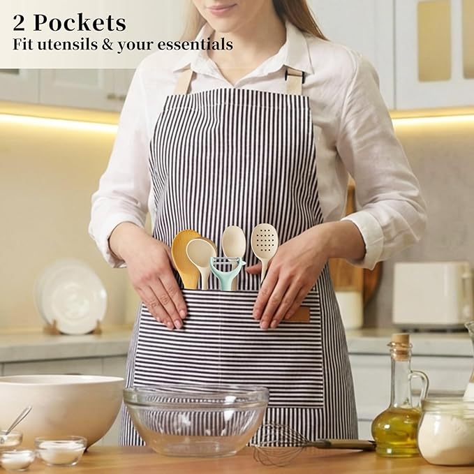 2 Pack Cooking Aprons Adjustable Bib Apron for Women with 2 Pockets, Kitchen Restaurant Men Chefs Aprons