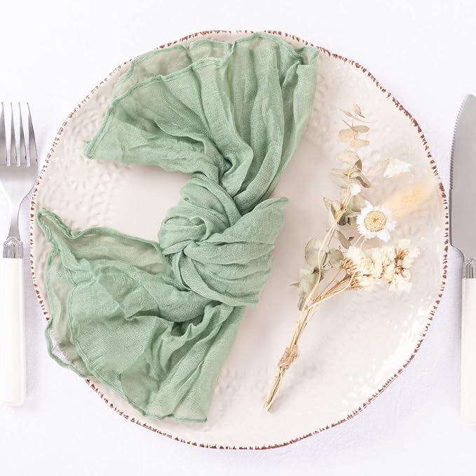 DeZerlor 50 Pack Sage Green Cheesecloth Napkins Spring Cloth Napkins Set of 50 Sage Dinner Napkins Bulk 21x21 Inches for Wedding Bridal Shower Baby Shower Parties