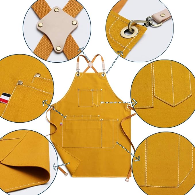 Jeanerlor Work Apron Durable Tool Aprons for Women and Men Cross-Back Straps