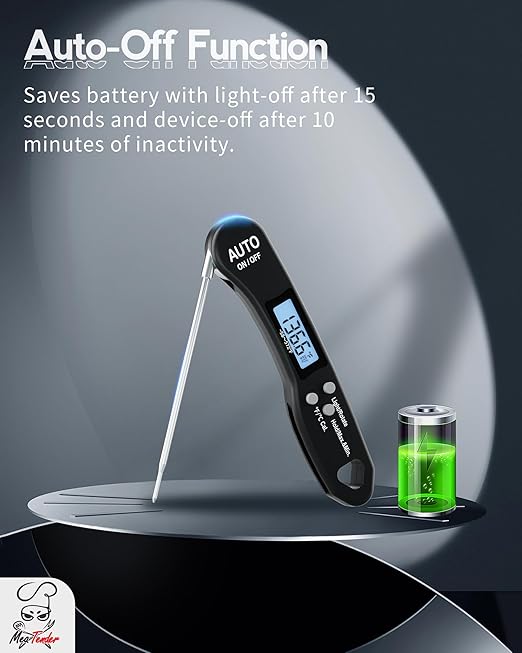 5 PCs Instant Read Meat Thermometer, 1.2s Fast Read, ±1°F Accuracy, -58°F to 572°F, 4.4" Foldable Probe, 0 °C Calibration, Min/Max (Session), Auto-Rotating Backlit Display, °F/°C, Magnetic Back