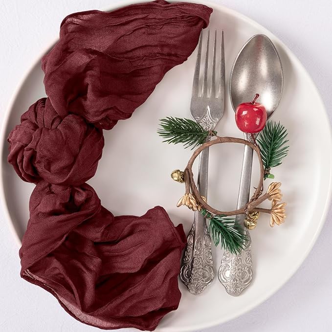 MLMC 10 Pack Cheesecloth Napkins Wedding Napkins 21"x21" Boho Reusable Napkins in Bulk for Wedding Bridal Baby Shower Events Table Decor Burgundy