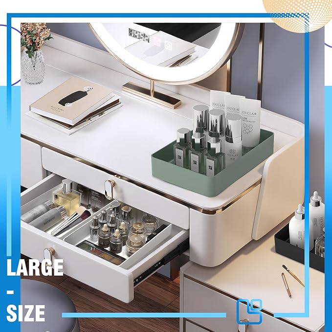 CHANCETSUI 11-Piece Stackable Drawer Organizer Set, Multi-size Desk Drawer Organizer Trays Vanity Storage Bins for Storing Makeup, Stationery, Utensils in Bathroom Dresser, Office and Kitchen