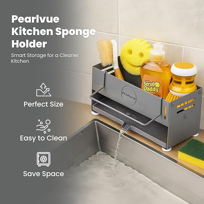 Sink Caddy Organizer - Rustproof 304 Stainless Steel Kitchen Countertop Organizers and Storage Essentials - Multi-Purpose Pull-Out Storage Organizers for Bathroom & Kitchen (GREY)