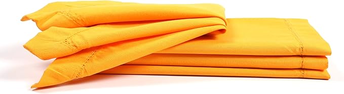 Cloth Dinner Napkin Set of 4 20x20 Inches - Mustard, Hemstitched Spring Premium Polyester Cloth Dinning Napkins Ideal for Kitchen, Wedding, Easter | Washable Durable BBQ Parties Napkin for Daily Use