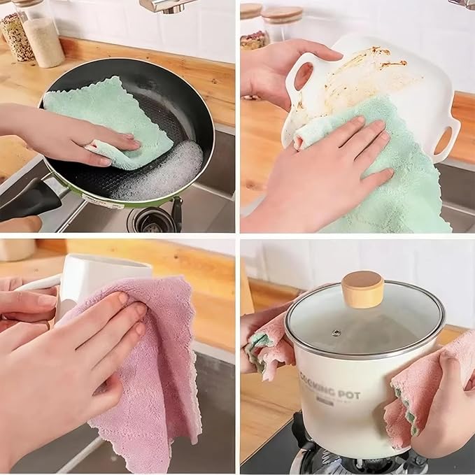 Reusable Microfiber Kitchen Cleaning Cloths – Super Absorbent, Quick-Drying Dish Towels for Kitchen Car Furniture Bowl Tea. 10.6" x 6.3" Coral Velvet Dishcloths Lint-Free Machine Washable 20 Pack Rags