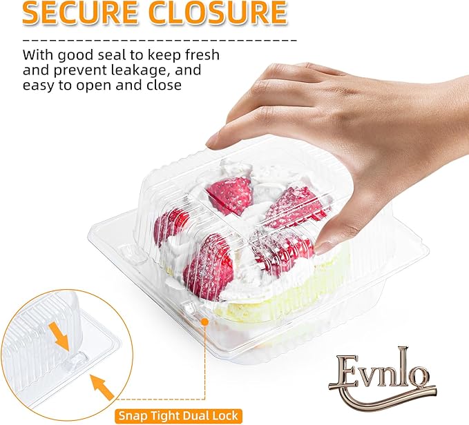 Evnlo 50 Count Clear Plastic Containers with Lids for Food, Thickened Disposable Sandwich Containers Clamshell Boxes for Cake Slice, Dessert, Hamburger, Salad