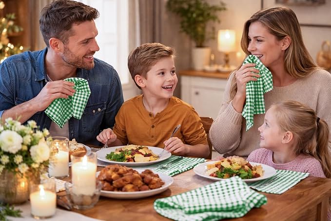 Mini Gingham Check Cloth Napkins Set of 4, 16"x16", 100% Cotton, Reusable & Washable, Durable, Absorbent Fabric for Dinner Parties, Wedding, Dining Napkin - Lemon Green