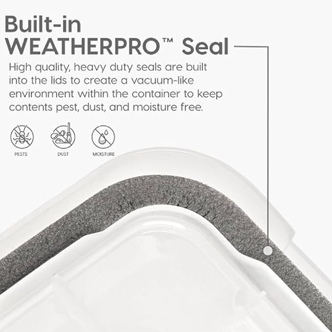 IRIS USA WeatherPro 47 Qt Storage Bins with Lids, 2 Pack, BPA-Free Plastic Gasket Box with Tight Latch and Seal, Stackable Nestable Tote Tub - Clear/Black